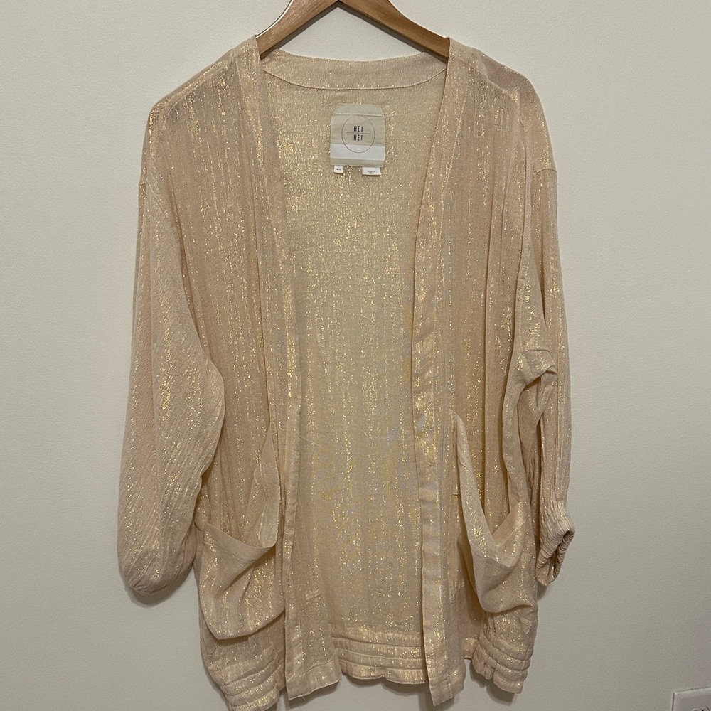 Hei Hei Anthropologie Beige Shimmer Cardigan